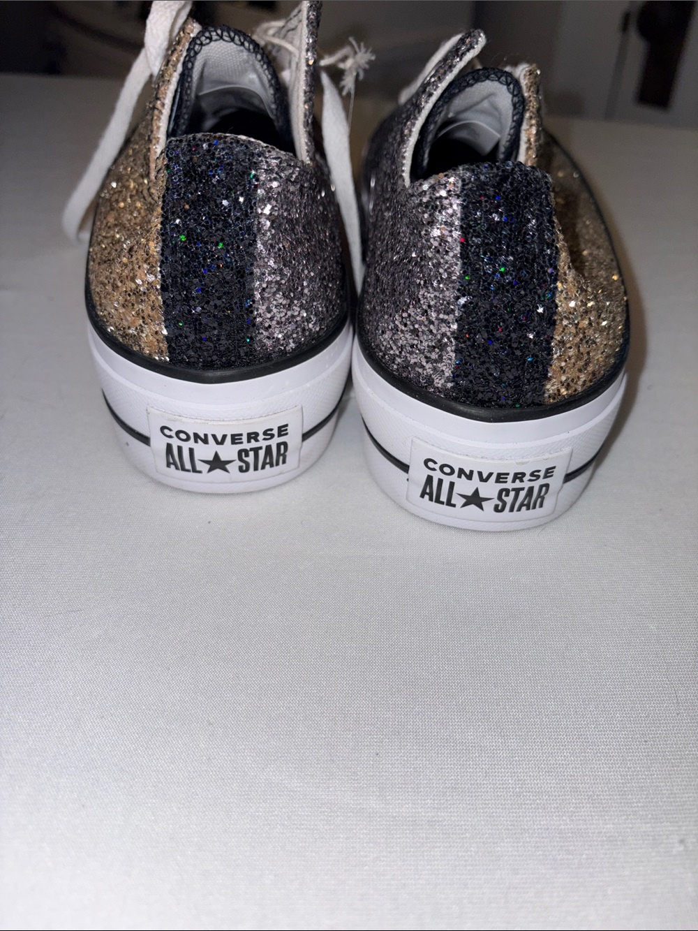 Converse Low Top Sneakers - Gold & Silver Glitter lace up Size 6.5 NWT - Picture 3 of 9